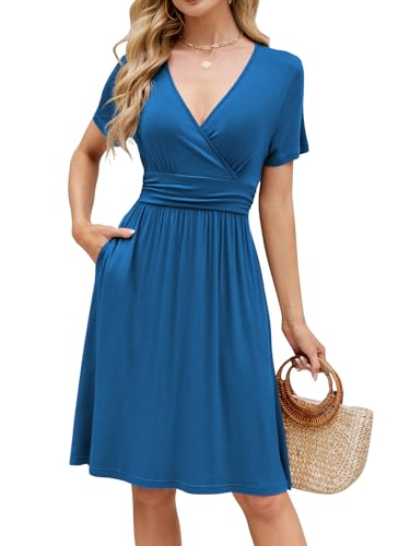 Image of Naggoo Womens Summer Dresses for Women 2026 Spring Floral Sundress Short Sleeve V Neck Wrap Dress with Pockets