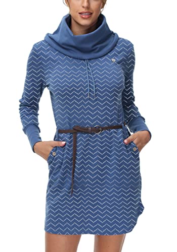 DOTIN Damen Sweatkleid Langarm Sweatshirt Pulloverkleid Rollkragen Hoodie...