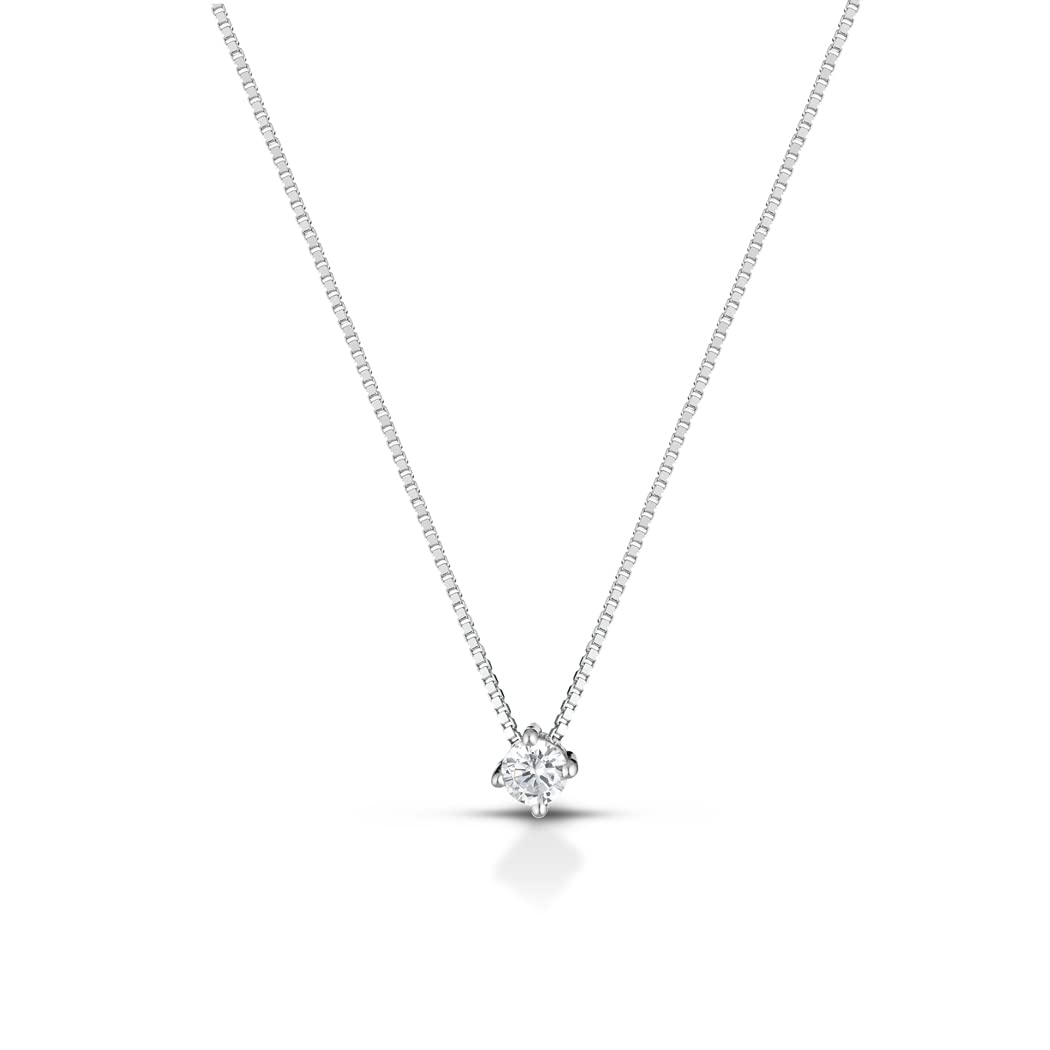 Collana Punto Luce Donna in Argento 925% Con Pietra Zircone Taglio Brillante Varie Grandezze - Catenina Collanina Donna Ragazza Bambina