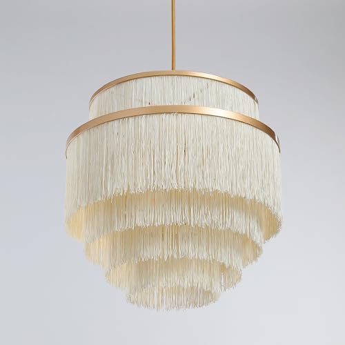 vivihobb 5-Tiered Boho Chandelier with Metal and Fringe,3 Lights Fringe
