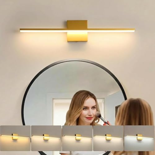 Image of Modern Bathroom Vanity Light 24 Inch, 18W Brushed Gold Bathroom Light Fixture Over Mirror, Dimmable 5CCT LED Wall Sconce Lighting for Restro