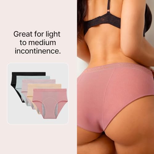 Washable & Reusable Incontinence Underwear for Women Over 60 - Leakproof, Discreet, Absorbent, Machine-Washable Panties (Hipster, XXL, Pack of 5)3