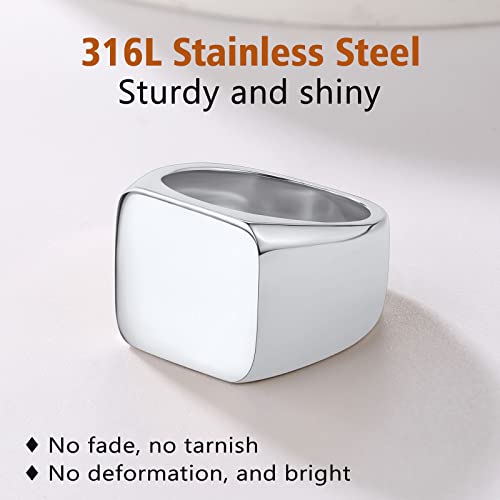 Findchic Square Signet Rings For Men Chunky Seamless Biker Band Ring Stainless Steel Size 7 Punk Hip Hop Jewelry Wedding Promise Cocktail Party Gift For Dad Boyfriend #TOP2