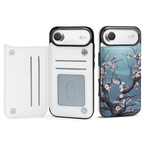 Coque iPhone 17 fleurs de cerisier fine rigide anti-choc avec porte-carte