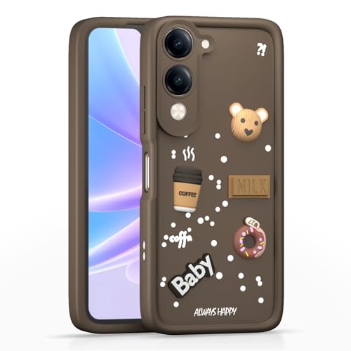 Image of Pikkme Back Cover for iQoo Z10 lite 5G / Vivo T4 lite 5G / Y19 5G / Y19e / Y04 4G / Y29s 5G | 3D Bear Silicone Cute & Fun Coffee Cartoon | Full Body Protection Bumper Case (Brown)