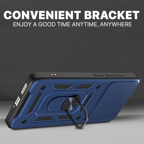 Image of Pikkme Back Cover for Realme 16 Pro Plus 5G | 360 Protection Case | Sliding Camera Shield Cover & Ring Holder Stand D10 Tough Armor Bumper Case (Blue)