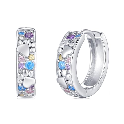 Paw Print Earrings for Women 925 Sterling Silver Pet Dog/Cat Huggie Hoops Cute Animal Jewelry Gifts for Wife Daughter Birthday Graduation