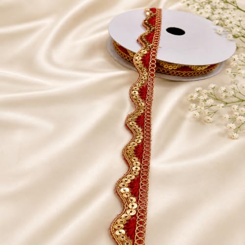 Image of Designer Golden Wave Lace Border for Blouse Saree Dupatta Lehenga Craft Decoration and Ethnic Sewing Accessories (RM-LACE49-5)