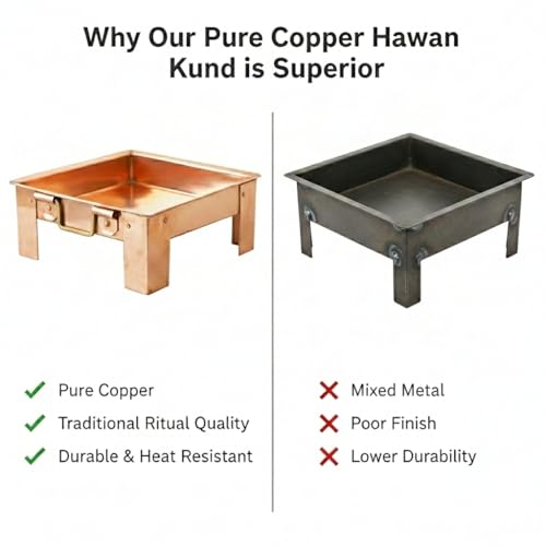 Image of Copper Hawan Kund for Home Pooja | ASHT Kamal Design Havan Kund | Premium Copper Homa Kundam for Havan & Homam Rituals. (10 INCHES)