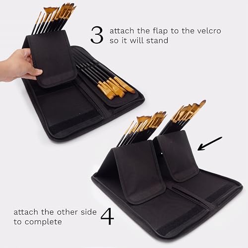 MyArtscape Paint Brushes - 15 Pc Brush Set for Watercolor, Acrylic, Oil & Face Painting | Long Handle Artist Paintbrushes with Travel Holder (Black) with Gifting Box | Premium Art Supplies - Thumbnail 7