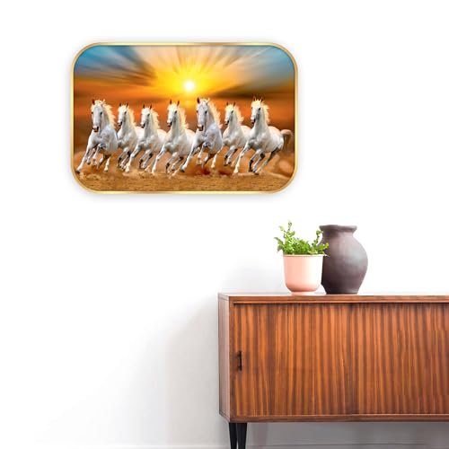 Image of Indianara Vastu Running Seven Horse Wall Art Painting with Frame 18 Inches x 12 Inches (Style 1)