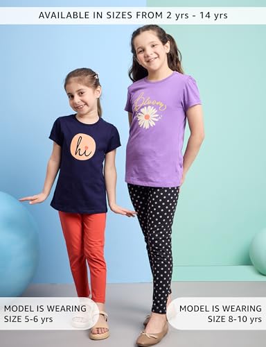 Image of Amazon Brand - Symbol Girl's Cotton Jersey Stretchable Leggings | Ankle Length | Aged 2-14 Years