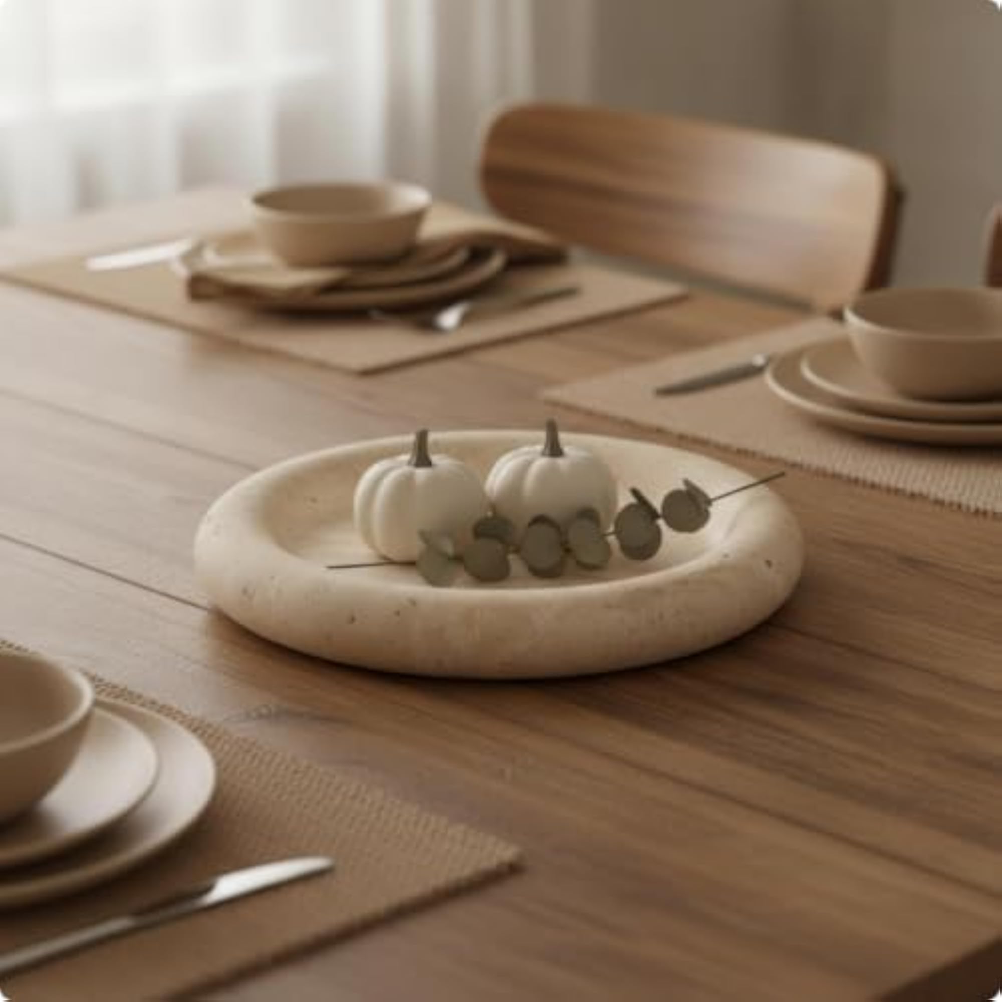 Beige Stone Tray with Raised Rim, Travertine-Style