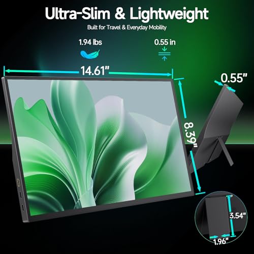Image of 15.6 inch FHD 1080P Portable Monitor, Dual USB Type-C HDMI Laptop Screen Extender