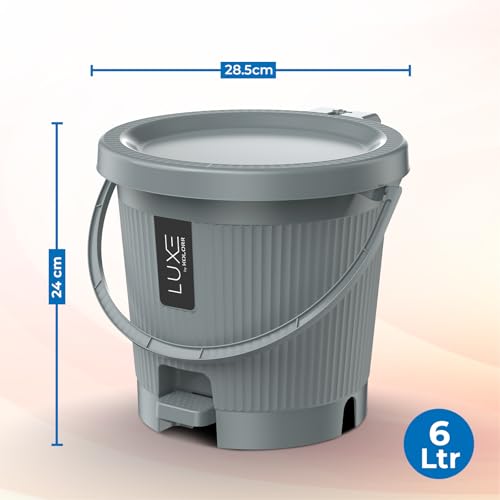 Image of KOLORR Luxe Premium Plastic Pedal Dustbin | Modern Plastic Waste Bin, Trash can with Sleek Design for Home, Kitchen, Office, Bathroom & Washroom - Small, Grey