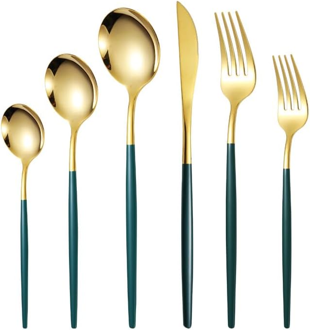 Silverware Flatware Set, 6/24/36/48 Pieces Portable Stainless Steel Knives, Forks And Spoons Tableware Set Steak Knives And Forks Household Stainless Steel Spoons And Forks (Color : Gold,