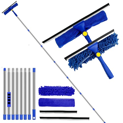 Rofhom Window Cleaner Squeegee Kit - 3.1M(10ft) Cleaning Equipment with Long Handle 2 in 1 Extendable Window Cleaning Tool for High Windows,Glass,Home,Wall and Car