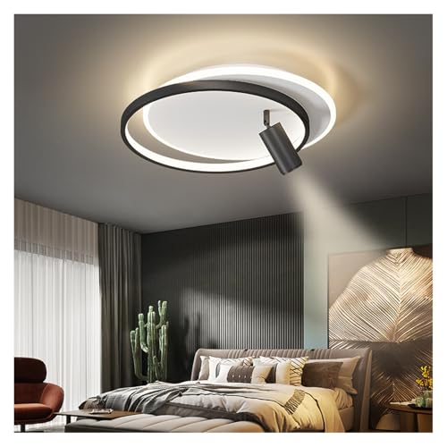Plafonnier LED moderne rond 45cm lustre en métal noir et or pour chambre et salon
