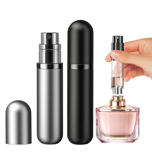 JOOMOKO Perfume Atomiser, Perfume Travel Bottle 5ml Atomiser Spray Bottle, Refillable & Travel Size Perfume Spray Bottle Easy to Refill Cologne Dispenser for Women Men (Black＆Grey)