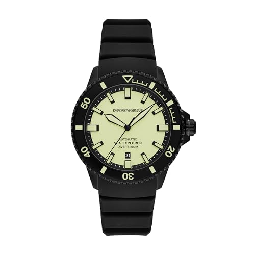 Emporio Armani Montre automatique Sea Explorer en silicone pour homme (modèle : AR60085), noir