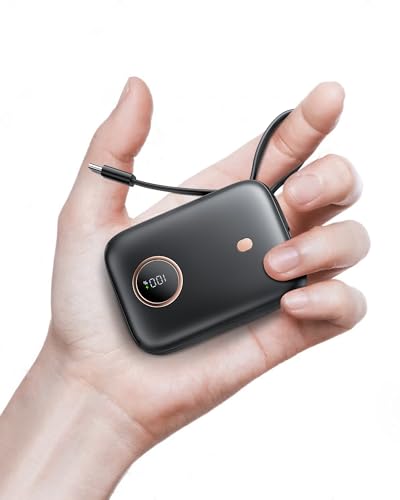Nllosa Mini Power Bank, 10000mAh Bateria Externa Carga Rapida con 22.5W Cable USB-C, Bateria Portatil Movil Pequeña Powerbank para iPhone 16 15 Samsung Xiaomi Android etc