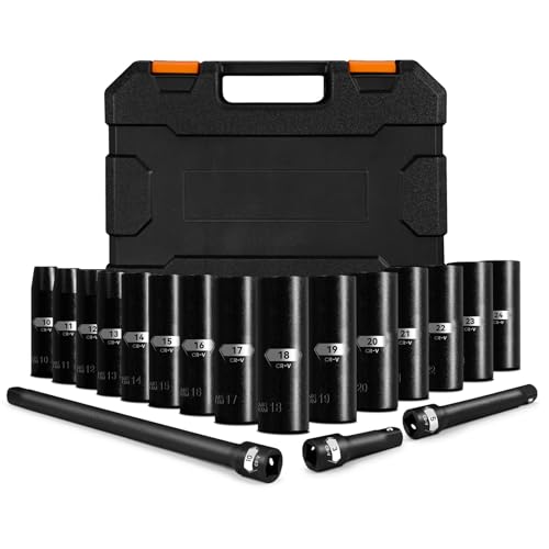 BLACKROBOT 18 PCS 1/2 Inch Impact Deep Well Metric