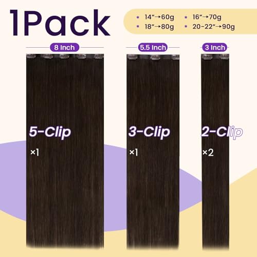 Image of LaaVoo Seamless Clip in Hair Extensions Human Hair Brown Seamless Human Hair Clip in Extensions Brown Hair Extension Clip ins Invisible Straight 20Inch 4pcs 90g