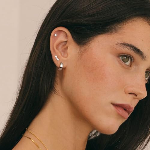 Dochais Small Gold Hoop Studs Earrings 14k Gold Plated Huggie Earrings for Women Trendy 925 Sterling Silver Cartilage Earring Stacks Hypoallergenic Earring Sets4