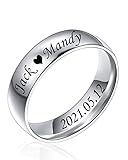 Fanery sue 4MM/6MM Stainless Steel Personalized Band Ring Custom Engraved Name Domed Top Promise Rin