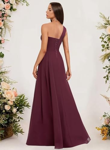 One Shoulder Pleated Bridesmaid Dresses Long with Slit Chiffon A Line Formal Evening Dress for Women2