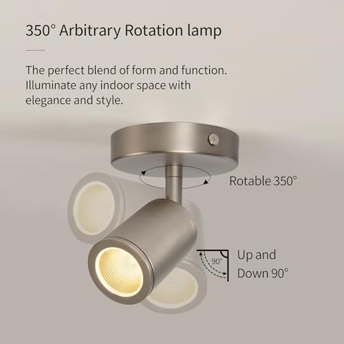 Image of LED Ceiling Spotlight - Adjustable Rotatable 350 & 90 Tilt, 7W (770 lm) 3000K CRI ≥97, Flicker-Free Anti-Glare, Brushed Nickel, Spot Light for Living Room, Bedroom, Corridor, Artworks