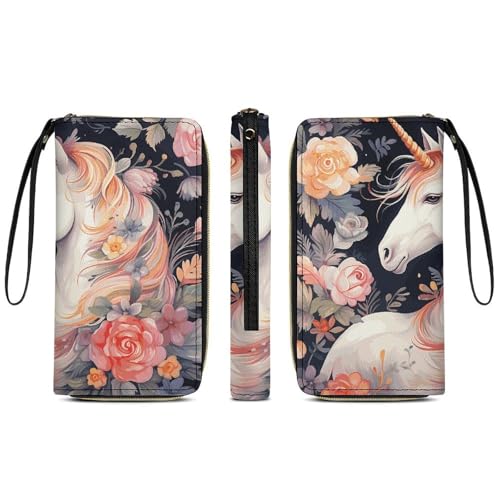 Women Wallets Flower And Horse Leather Wallet for Women Thin Wallet with Zipper Pocket Card Holder3