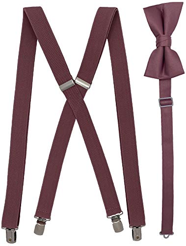 Spencer J's Men's X Back Suspenders & Bowtie Set Variety of Colors, Mauve, Mens