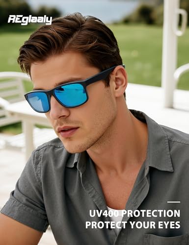 Reglaaly Polarized Sunglasses for Men Womens, Lightweight Mens Sunglasses UV Protection, Black Square Sun Glasses Driving Fishing Golf, Matte Black/Gray Lens - Image 3