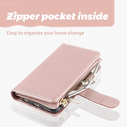 Ｈａｖａｙａ For Iphone 13 Mini Case With Card Holder,For Iphone 13 Mini Wallet Case,Phone Case With Credit Card Slots,Flip Folio Zipper Wallet Case For Women Men-Rose Gold #TOP1