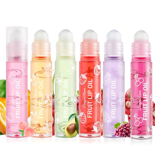 Rosarden 6 Stück Lipgloss Set Feuchtigkeitsspendendes Lippenöl Roll-on Set, Farblos Fruchtig Lippenbalsam für Lippenpflege Trockene Lippen, Lip Glow Oil für Frauen und Junges Mädchen