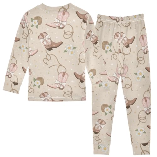 Pajama Sets Long Sleeve Cowboy Boots Flowers Soft Comfy Sleepwear 2 Piece PJS 3-8T3