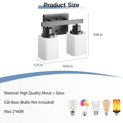 Image of 2 Light Bathroom Vanity Light,Matte Black Vanity Lights with Clear Glass,Bathroom Lighting Fixtures Over Mirror,Wall Light Fixtures for Living Room,Bedroom,Hallway(E26 Base)