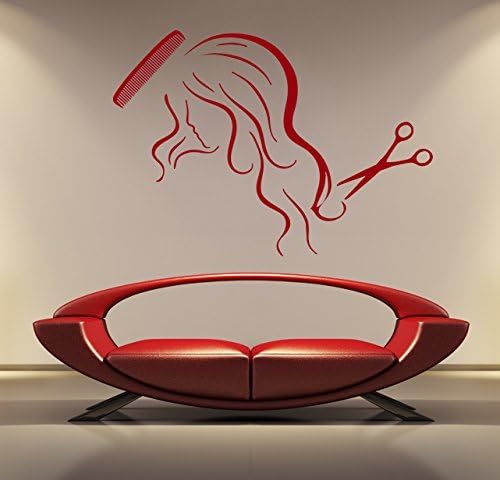 ik870 Wall Decal Sticker hair salon girl hairstyle barber scissors styling comb