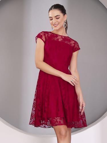 Image of Miss Chase Women's Round Neck Sleeveless Floral Ruffled GatheKnee-Long Skater Dress