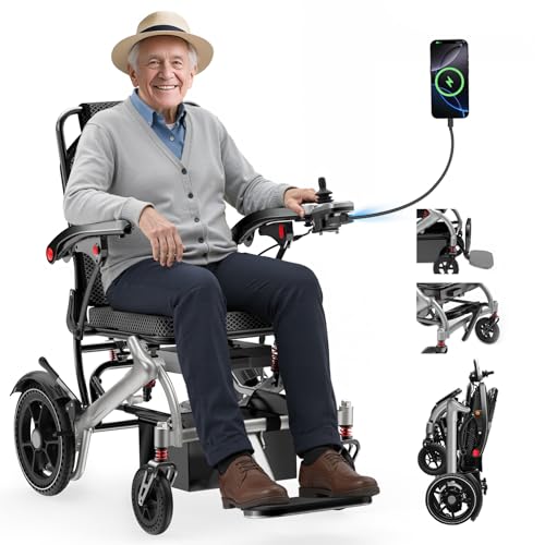 BIQISSI Electric Wheelchair for Adults, 36LBS Lightweight Electric Wheelchairs, 500W Brushless Motor Power Wheelchair, Foldable Motorized Wheelchair for Seniors, Airline Approval, 15Miles, MF-4