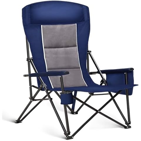 ALPHA CAMP Heavy Duty High Back Camping Chairs with Cup Holder Oversized Folding Chair Outdoor Chair with Headrest,Lawn Chair with Side Pocket for Lawn, Sports and Fishing, 500lbs,1PC Cover