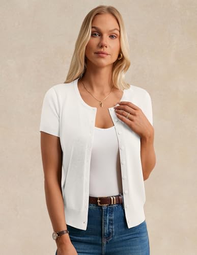 Image of GRACE KARIN Women Short Sleeve Cardigan, 2026 Summer Knitted Sweater Tops, Basic Crew Neck Crop Outfits