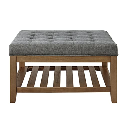 24Kf BEN5072003 Large Square Upholstered Tufted Linen Ottoman Coffee Table thumb #1