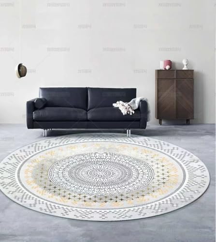 GueTTO Alfombra Redonda Bohemia, 120cm Diámetro Patrón Tradicional – Pile Suave, Fácil de Limpiar, No Pierde Pelos para Pasillo/Entrada (Tonos Rojo, Beige & Azul),E,∅ 60cm
