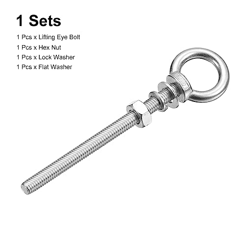 Image of uxcell Lifting Eye Bolt, 1 Set M10x120mm Eye Bolt with Nut Washer 304 Stainless Steel Shoulder Lifting Ring Eye Bolt for Hanging Item
