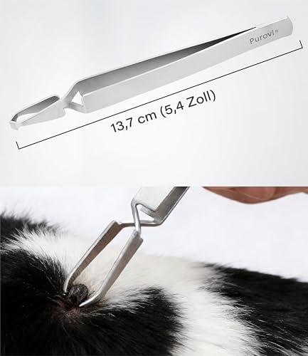 Purovi Zeckenzange für Hunde, Menschen, Katzen, Pferde etc. - Zeckenpinzette aus Hochwertigem Edelstahl