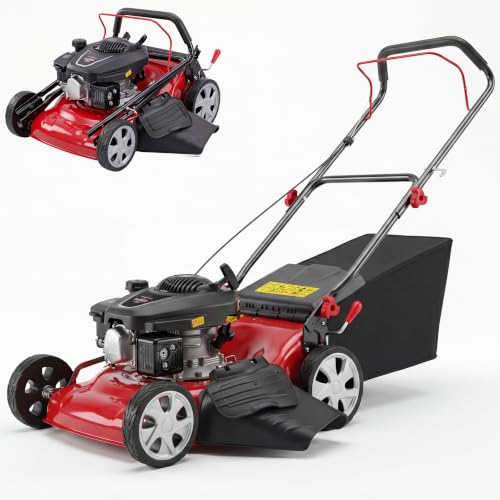 131cc 4-Stroke Gas Push Lawn Mower, 18 Inch Walk Behind Mower