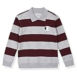 Champion Boys Long Sleeve Polo Shirt Athletic Casual Top Rugby Polo for Kids Grey-Wine