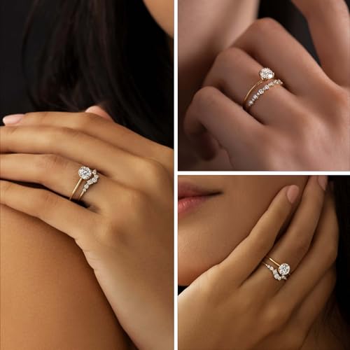 KAERUN Cubic Zirconia Gold Rings for Women Non Tarnish 14K Gold Plated Diamond Wedding Promise Engagement Rings Stackable Fashion Dainty Gold Knuckle Women Rings Set Size 6 7 8 9 10 113